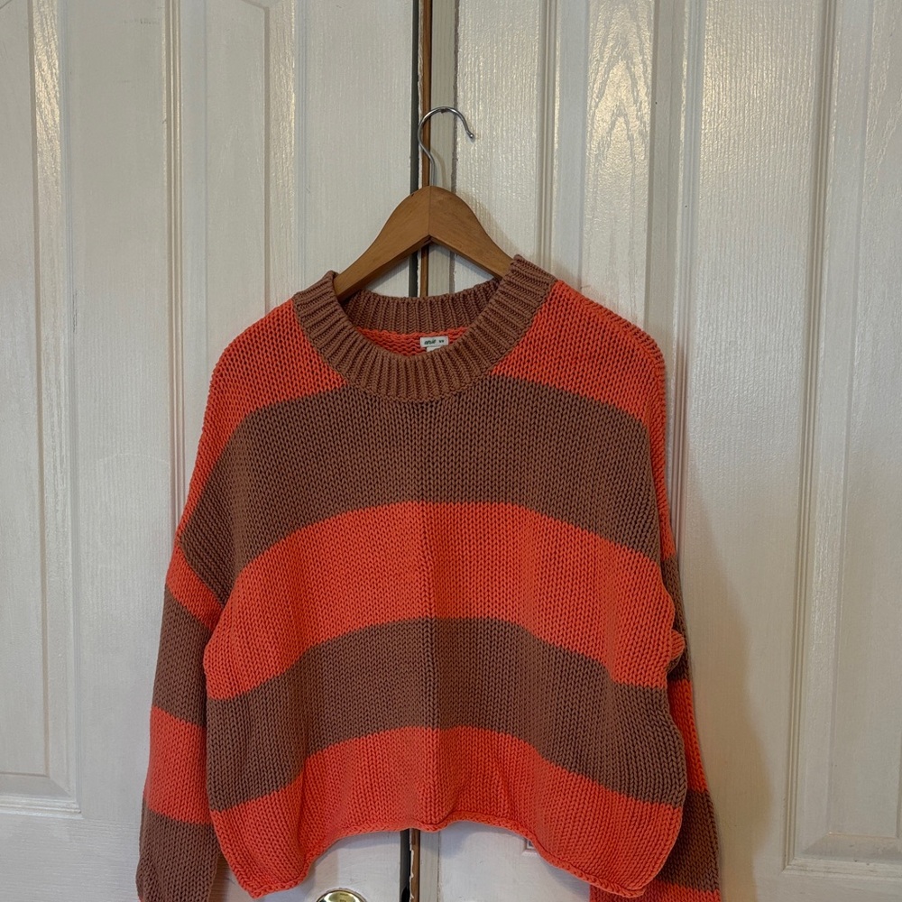Aerie Orange and Brown Striped Sweater - Picture 3 of 4